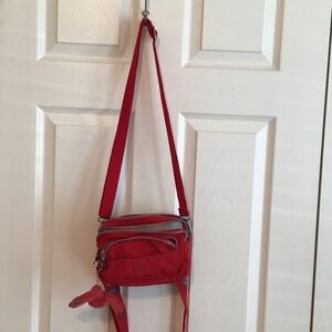 Kipling Red Crossbody Bag with Zippered Compartments